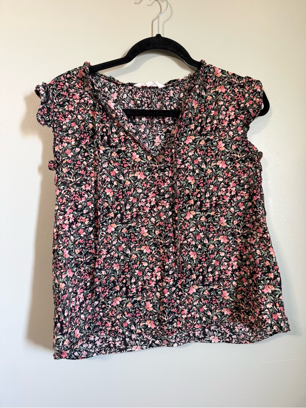 BB Dakota Steve Madden Ditsy Floral Ruffle Flutter Sleeve Cotton Blouse Size L